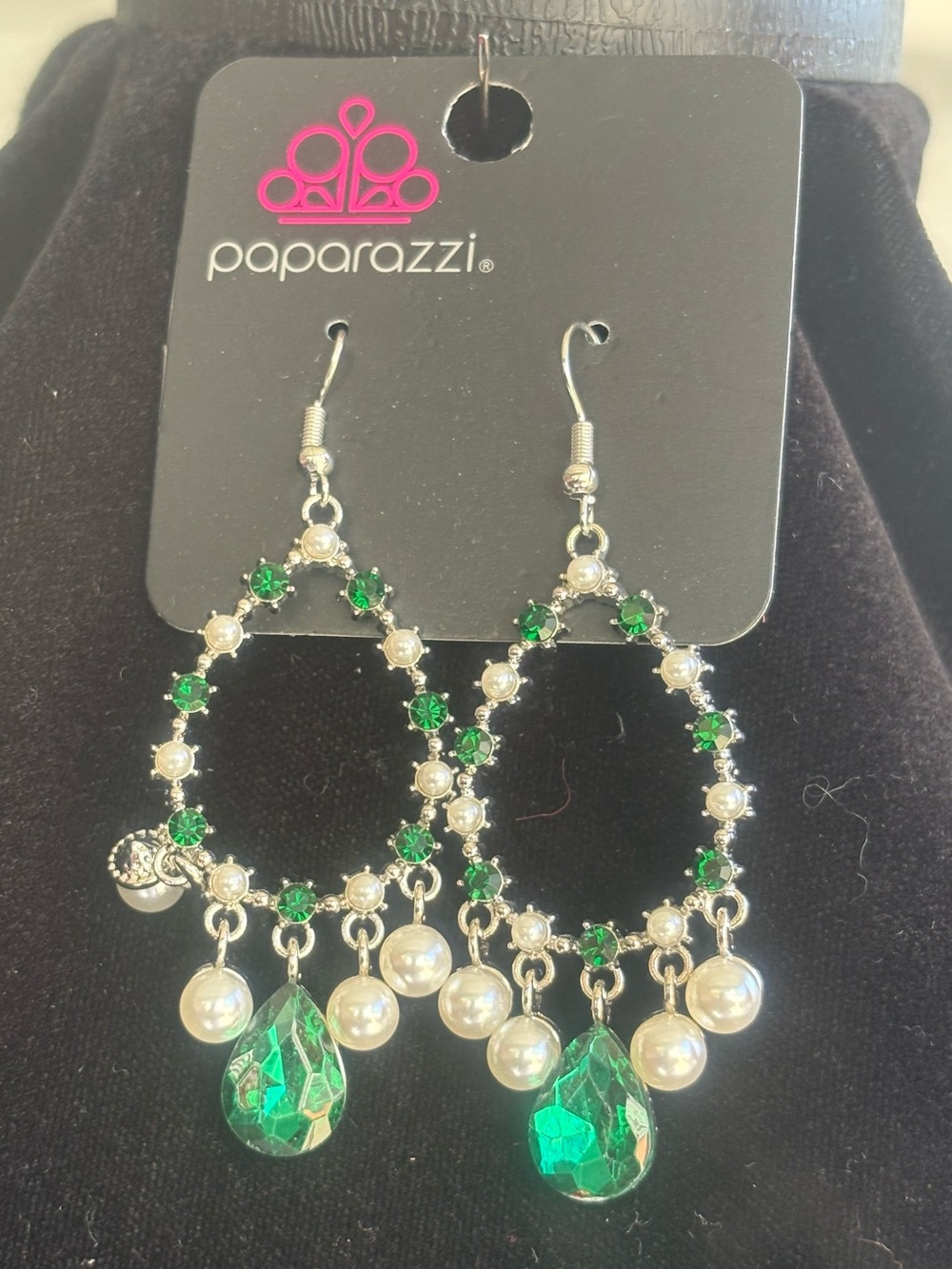 Paparazzi Emerald Pearl Teardrop Dangle Earrings - Green